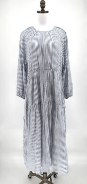 Sundry Blue White Striped Cotton Boho Long Sleeve Tiered Maxi Dress Sz 2/M